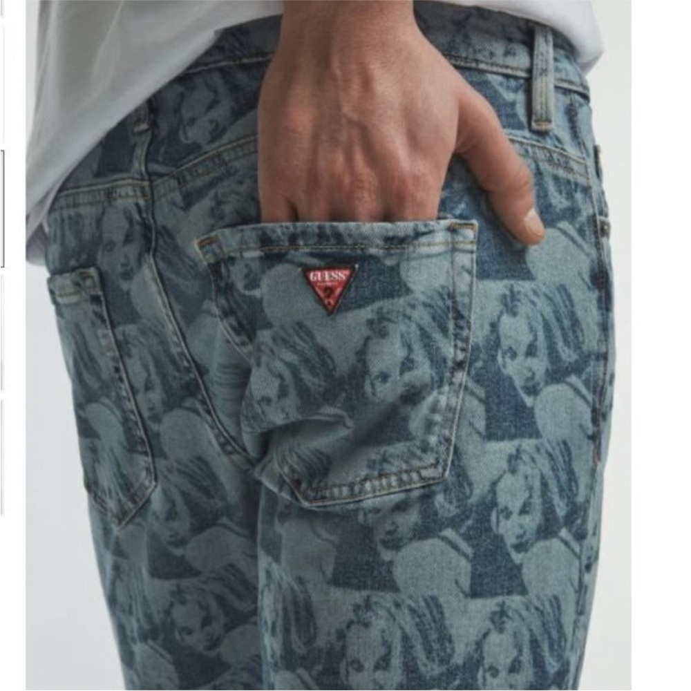 GUESS x Pleasures Drew Barrymore Denim Size 30 Printed 90s Inspired Jeans - Picture 4 of 15